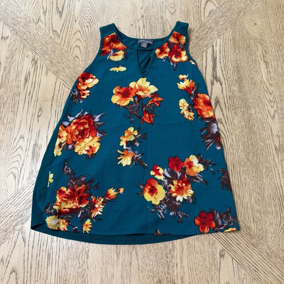 Market & Spruce Teal‎ Floral Sleeveless Top Keyhole XS - Picture 1 of 7